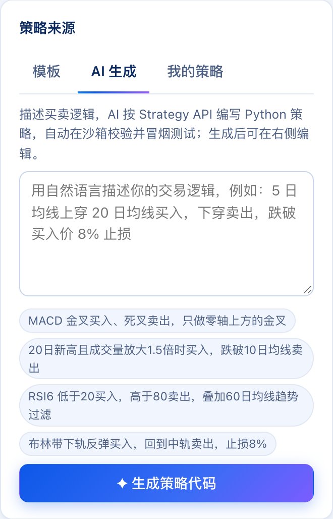 策略来源 · AI 生成:用一句话描述交易想法